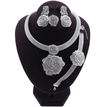 Dubai Gold Color Jewelry Sets For Women Bridal Luxury Necklace Earrings Bracelet Ring Set African Wedding Party Gifts