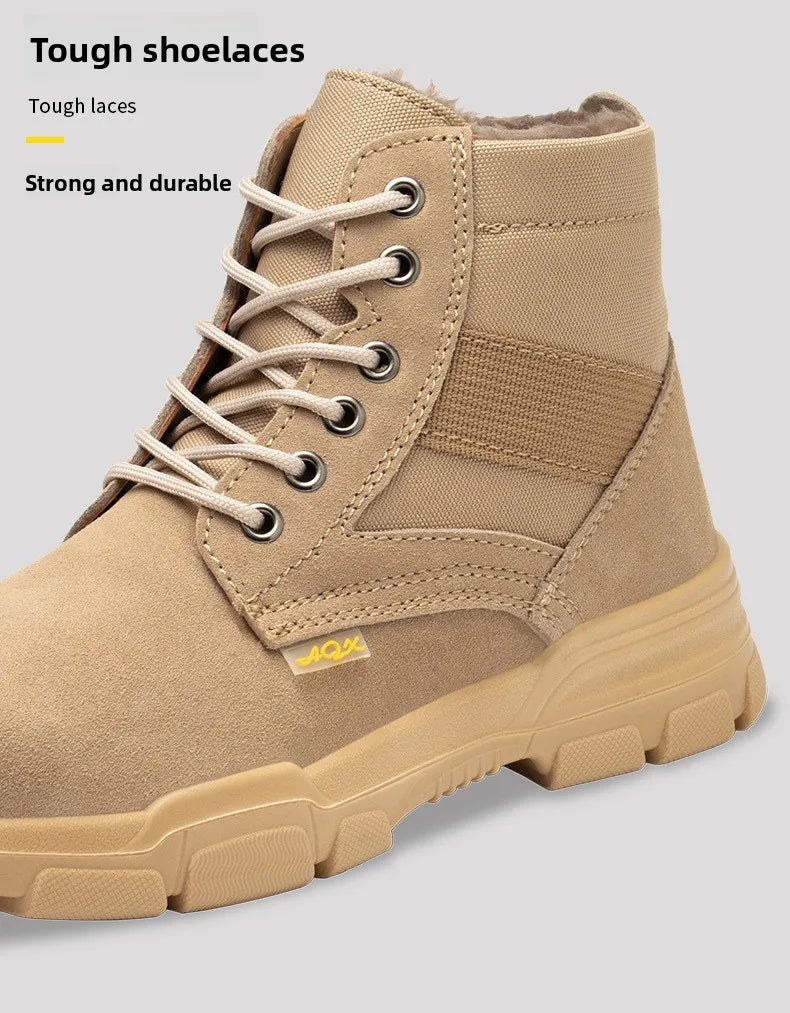 Men's Winter Wool Velvet Cotton Safety Work Shoes High Top Steel Toe Insulated Labor Protection Construction Shoes