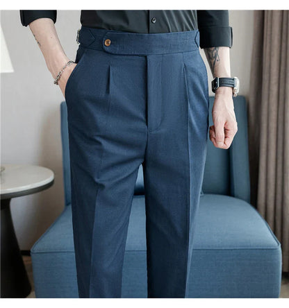 90% Linen 10% Cotton 2024 Suit Pants Naples Breathable Casual Pants Men's Height Suit Pant M-3XL Men's Straight Pants