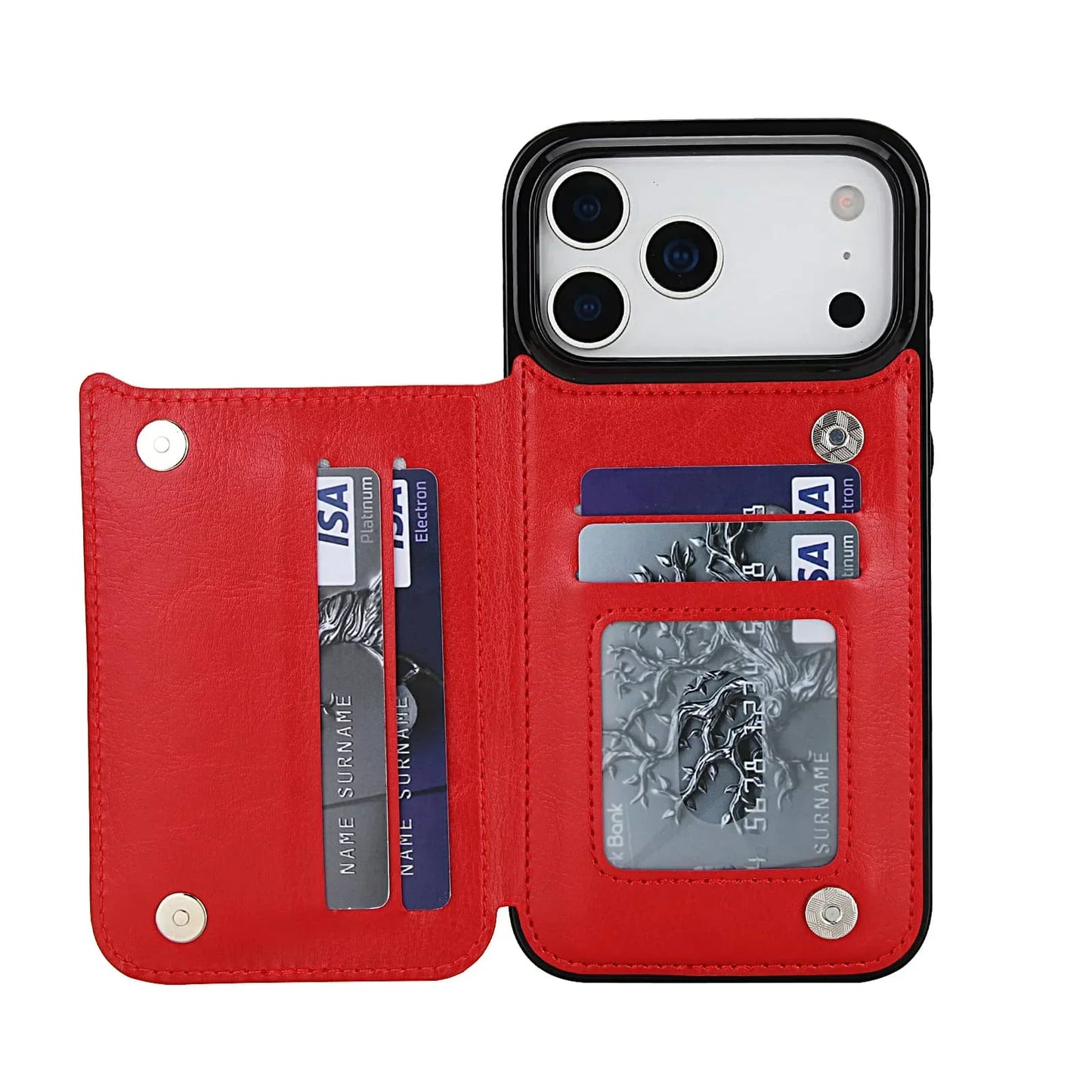 For iPhone 17/Air/17 Pro/17 Pro Max Wallet Case With Card Holder,PU Faux Leather Kickstand Card Slots Case,Double Magnetic Clasp