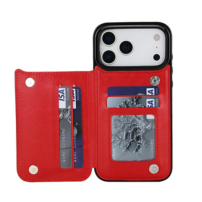 For iPhone 17/Air/17 Pro/17 Pro Max Wallet Case With Card Holder,PU Faux Leather Kickstand Card Slots Case,Double Magnetic Clasp