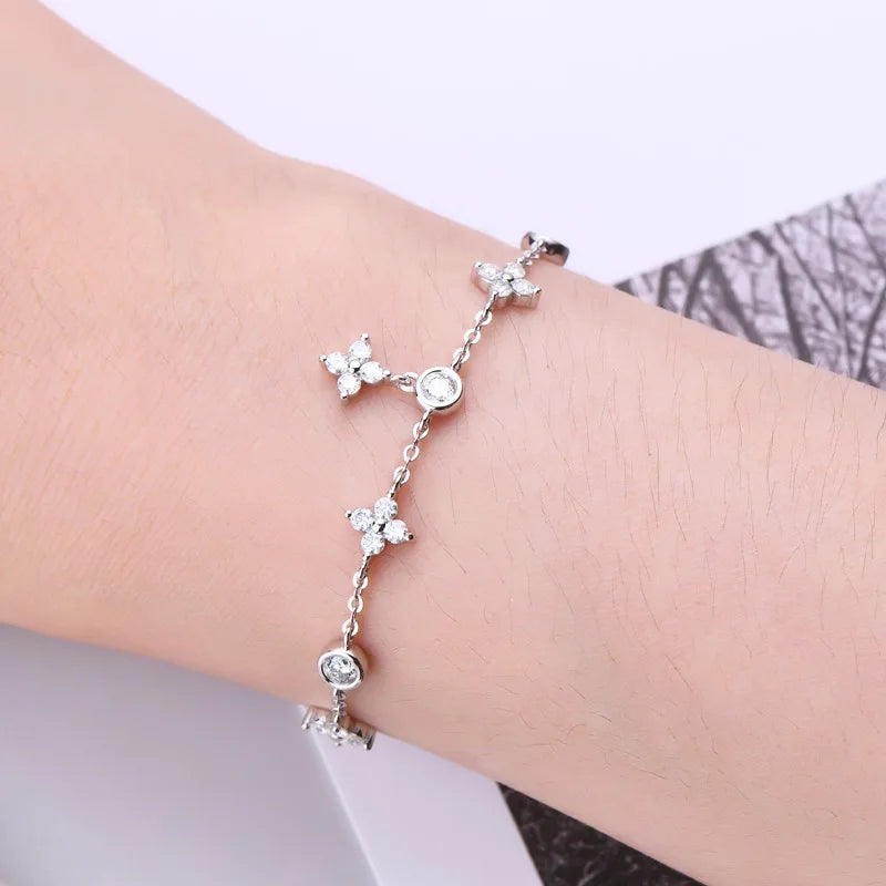 4-Leaf Clover GRA Certified 0.9cttw D Color Moissanite Diamond Bracelet for Woman 925 Silver Link Bracelets Fine Jewelry
