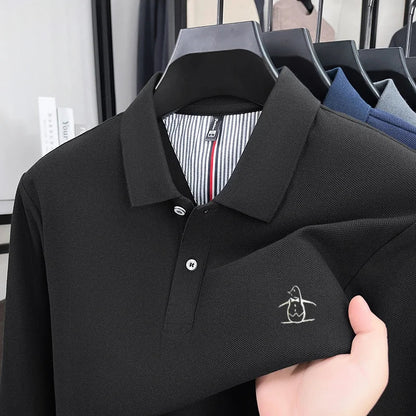 100% High-quality Cotton Latest Men's Polo Long Sleeve Autumn Spring Warm Fashionable Business Casual Cozy Delicate Embossed Top