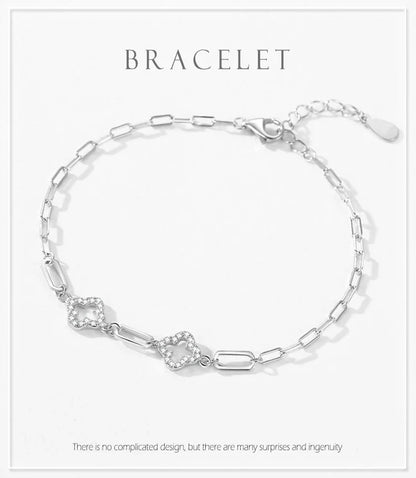 Real 925 Sterling Silver Charm Lucky Grass Cubic Zirconia Adjustable Bracelet For Women Classic Wedding Statement Jewelry