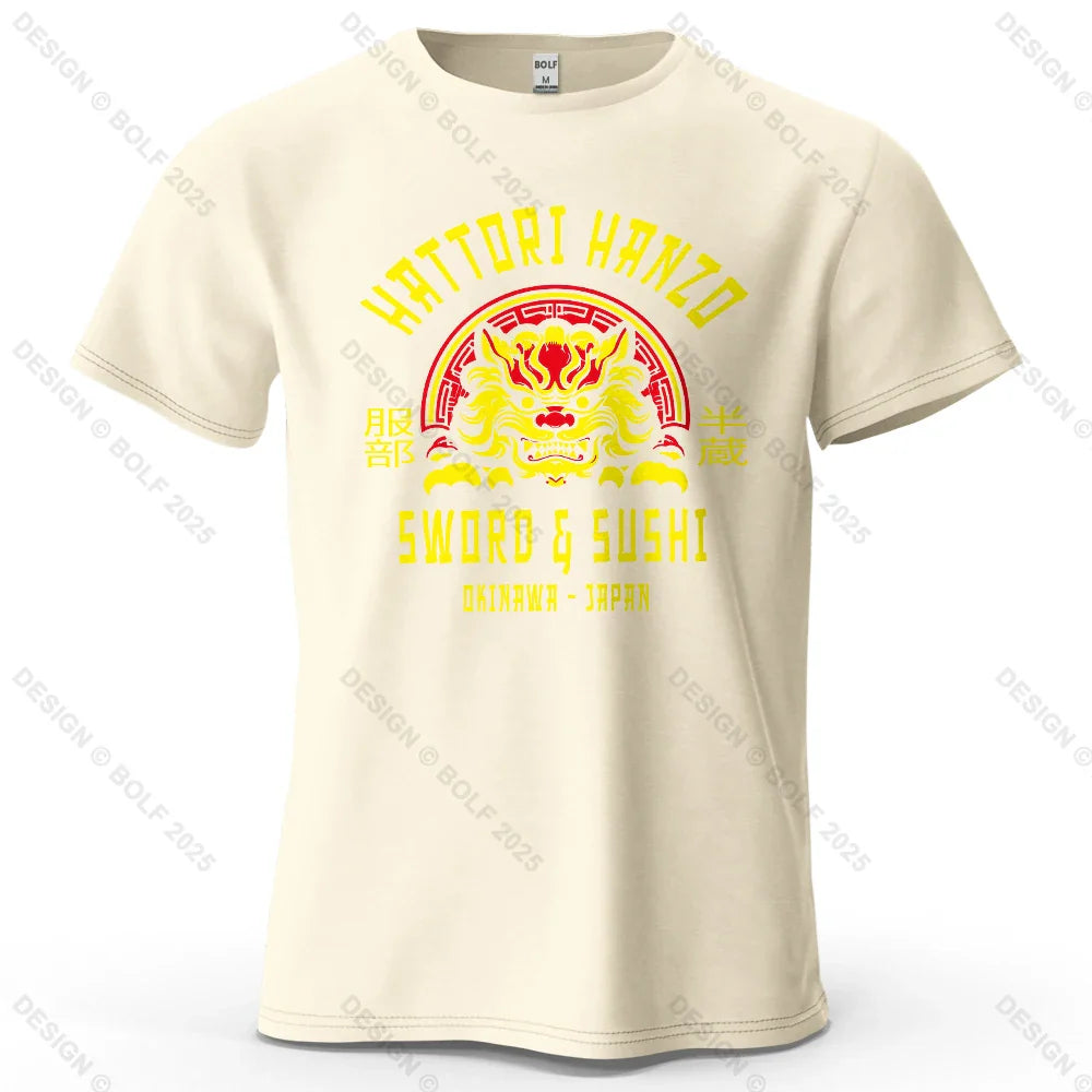 Samurai Warrior Printed Men's T-Shirt 100% Cotton Oversized Cultural Art Graphic Tees for Women Tops Tees Casual Streetwear
