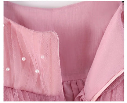 1 to 5 Yrs Kid Summer Baby Girls Ceremonial Dress Children's Pearl Tulle Princess Party Dresses For Wedding Tutu Perform Vestido