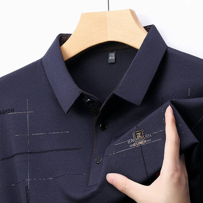 2025 Latest Autumn New Men's Long Sleeve Polo Shirt Middle Aged Business Comfortable Solid Color Men's Collar T-shirt