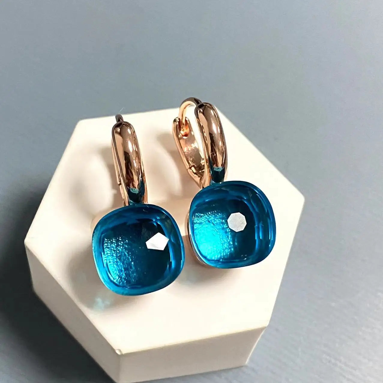 10.6mm Classic Nudo Earrings For Women High Quality Crystal Earrings Square Blue Topaz Earrings Fashion Jewelry Gift