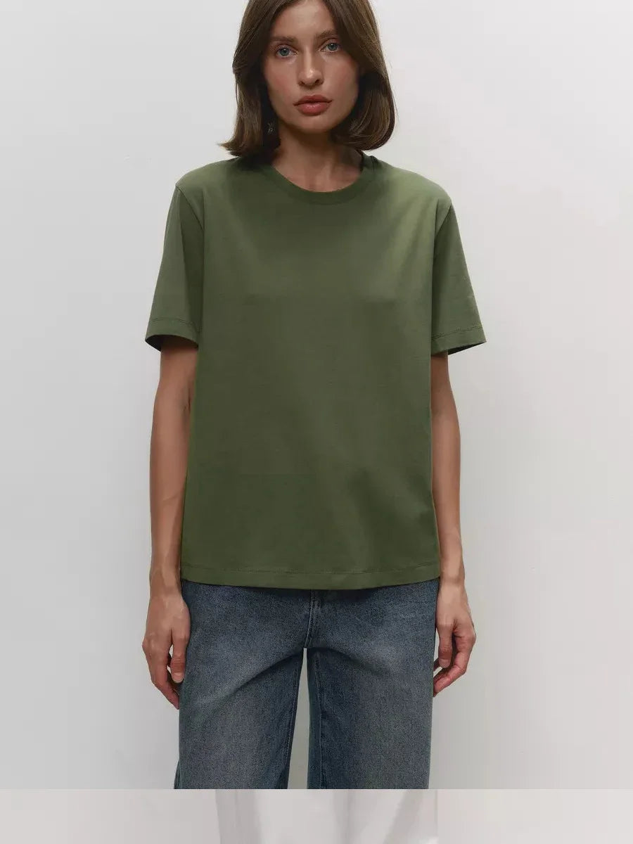 Summer 100% Cotton Women's T-shirt Bottoming Basic Fashionable Lady Short Sleeve Loose Tops Shirts Solid 230g/㎡ Tops
