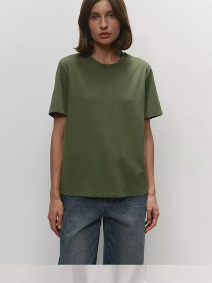 Summer 100% Cotton Women's T-shirt Bottoming Basic Fashionable Lady Short Sleeve Loose Tops Shirts Solid 230g/㎡ Tops