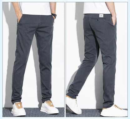 Thin Men's Pants Spring Summer Straight Casual Pants Lyocell Fabric Fashion Slim Stretch Korean Trousers Solid Color 2025 New