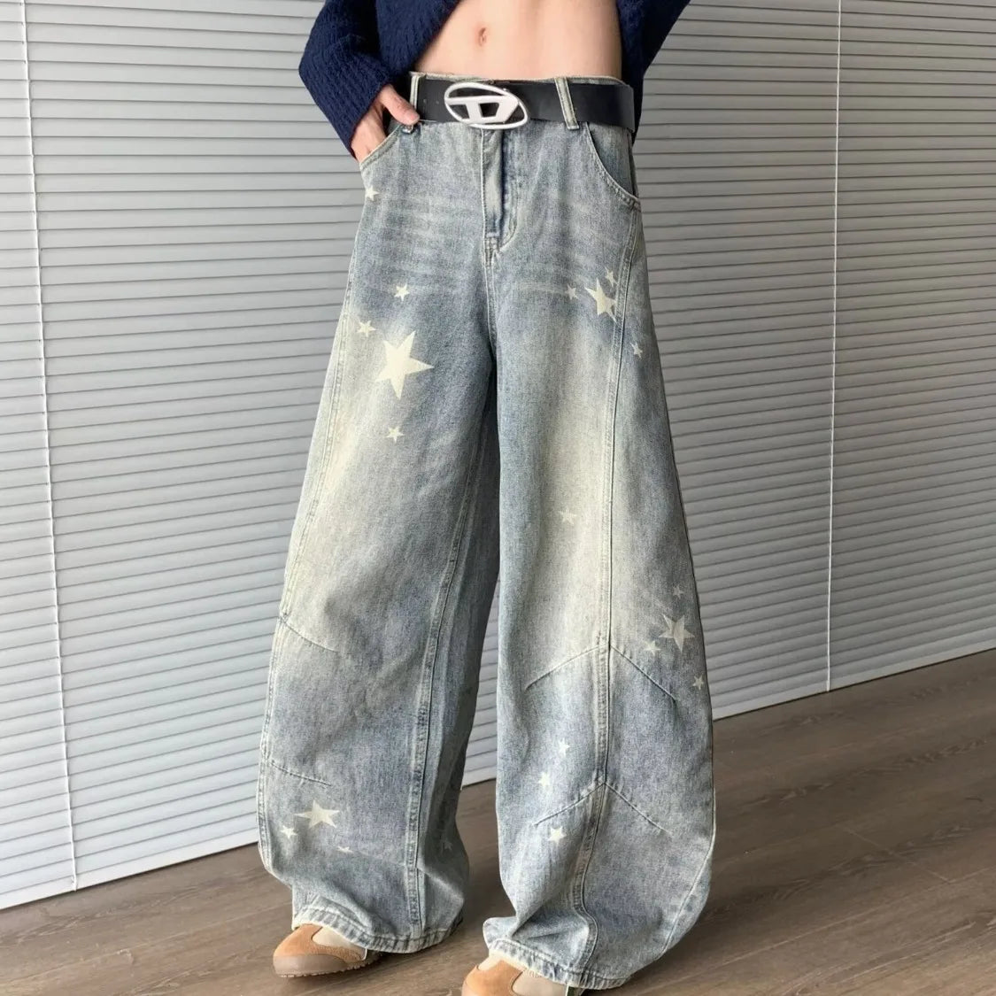Vintage Casual Y2K High Waisted Straight Leg Star Jeans Fashion Cute Printed Gradual Pants for Men And Women