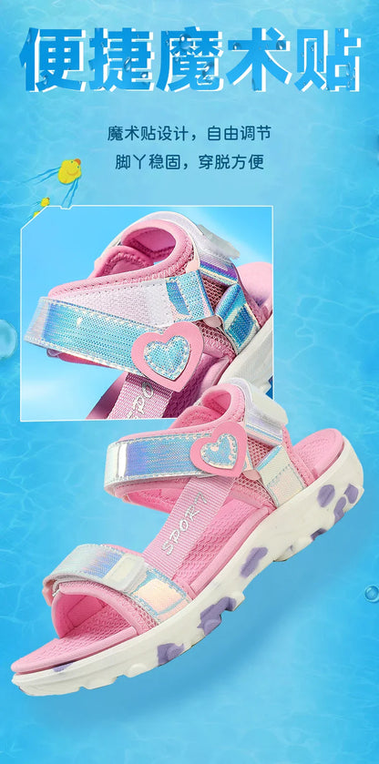 Girls' LED Sandals Children's Toddler Sports Beach Blue Pink Girls' Soft Shining Shoes Outdoor Soft Anti-Slip Princess LED Shoe