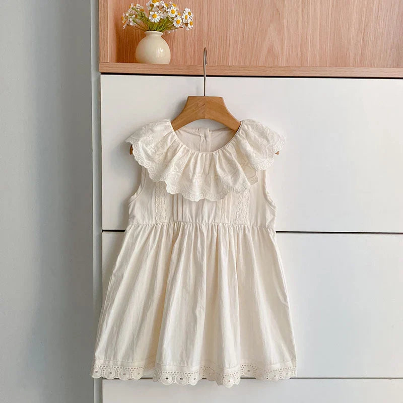 2026 Girls Summer New 2-6Yrs Pure Cotton Sleeveless Lace Collar Baby Girl Dress Children Princess Birthday Sweet Dress
