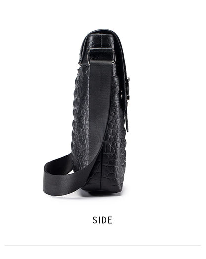 Genuine Leather Men's Crocodile Pattern Shoulder Bag Fashion Men Messenger Chest Bag Vintage Crossbody Travel Bag