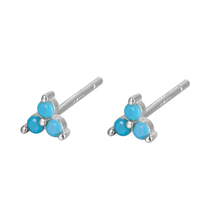 925 Sterling Silver Romantic Color Zircon Three-petal Flower Stud Earrings for Women Fashion Huggies Piercing Jewelry