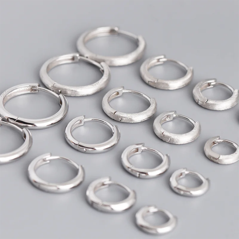 925 Sterling Silver Minimalist Matte Gothic Unisex Huggies Ear Hoop Earrings for Women Men Piercing Ear Buckle Jewelry