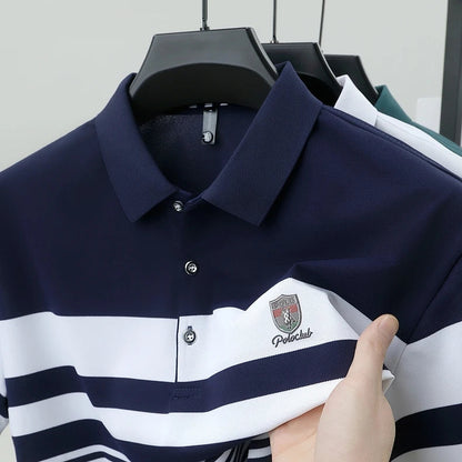 High quality fashion striped short sleeve polo shirt men's luxury brand embossed design summer new breathable T-shirt golf top