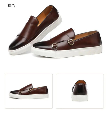 Fashion Men's Casual Shoes Snakeskin Grain Leather Men Retro British Style Loafers Monk Shoes Mens Slip-on Outdoor Driving Flats