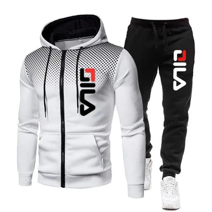 New autumn and winter men's long-sleeved pullover hoodie + pants 2-piece fashionable outdoor running men's sportswear set