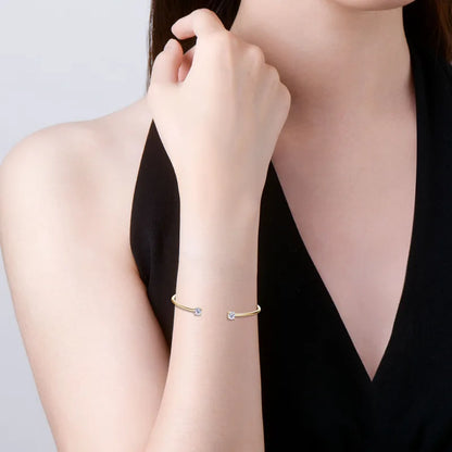 Dainty 0.5CT Round Brilliant Cut Moissanite Cuff Bangle for Women s925 Silver Lab Diamond Open Hand Chain Bracelet Gift