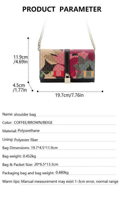 Chain Bag with Floral Letter Print Lock Design High Quality PU Material Women's 2025 Designer Shoulder Bag
