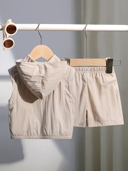 Children’s 2025 New Summer Sleeveless Solid Color Top and Shorts Fashionable and Versatile Two-Piece Set