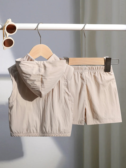 Children’s 2025 New Summer Sleeveless Solid Color Top and Shorts Fashionable and Versatile Two-Piece Set