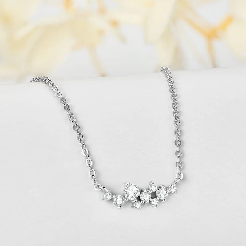 Colar e Anel de Diamantes Moissanite Prata Esterlina 925 Conjunto de Joias com Pingente de Aglomerado para Mulheres Anéis de Noivado Presente