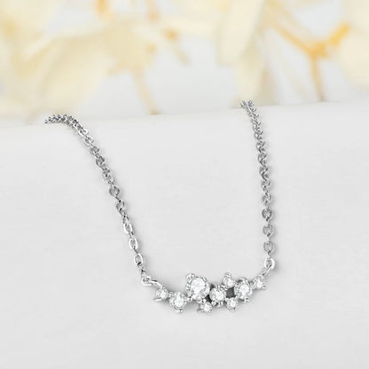 Colar e Anel de Diamantes Moissanite Prata Esterlina 925 Conjunto de Joias com Pingente de Aglomerado para Mulheres Anéis de Noivado Presente
