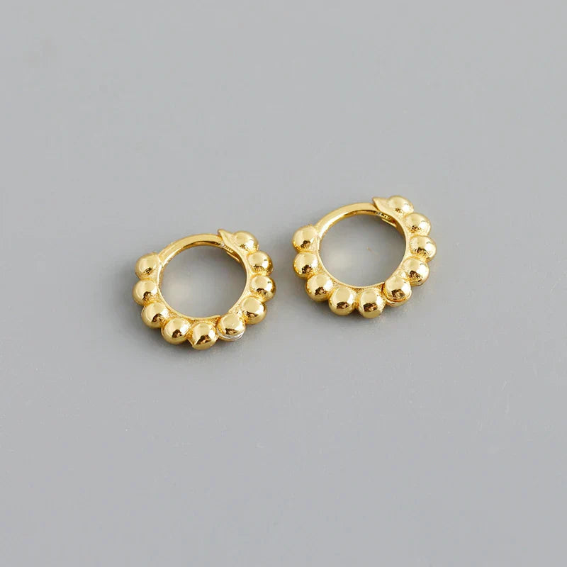 925 Sterling Silver Simple Fashion Glossy Beads Gold Huggies Hoop Earrings for Women Gothic Piercing Jewelry Accessories