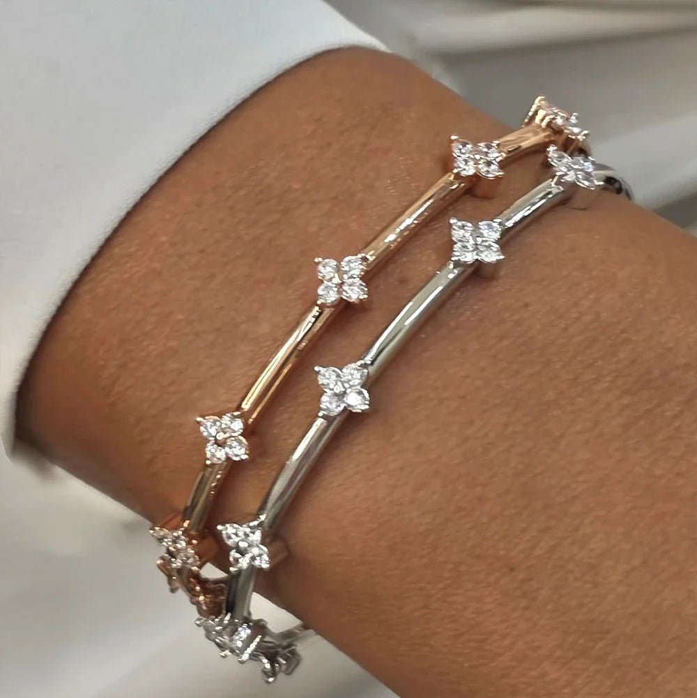 Clover Full Moissanite Diamond Bangle with Certificate 925 Sterling Silver Lucky Flower Bracelets for Women Fine Jewelry Gifts