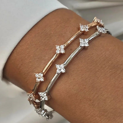 Clover Full Moissanite Diamond Bangle with Certificate 925 Sterling Silver Lucky Flower Bracelets for Women Fine Jewelry Gifts