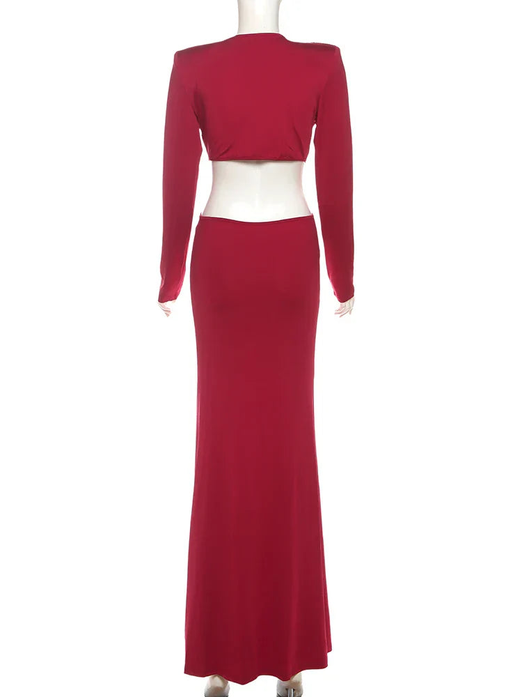 Waistless V-neck Women Maxi Dresses Classic Elegant Lapel Full Sleeve V-neck Sheath Vestidos Female High Street Bodycon