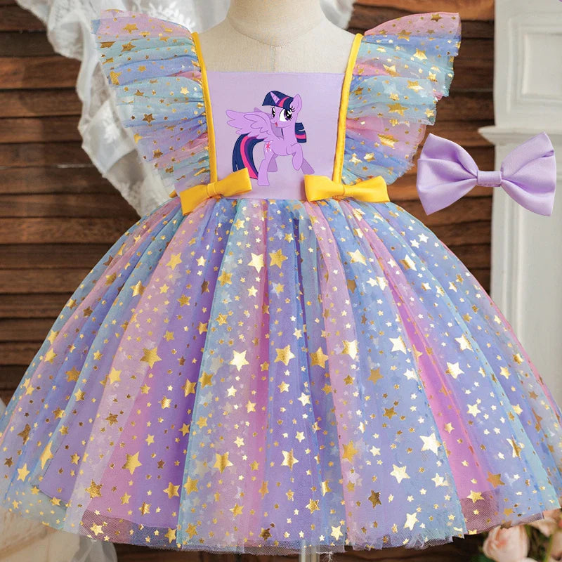 My Little Pony Baby Prinsess Dress Girls Birthday Party Dresses Kids Children Sleeveless Tulle Tutu Clothings 1-5Y