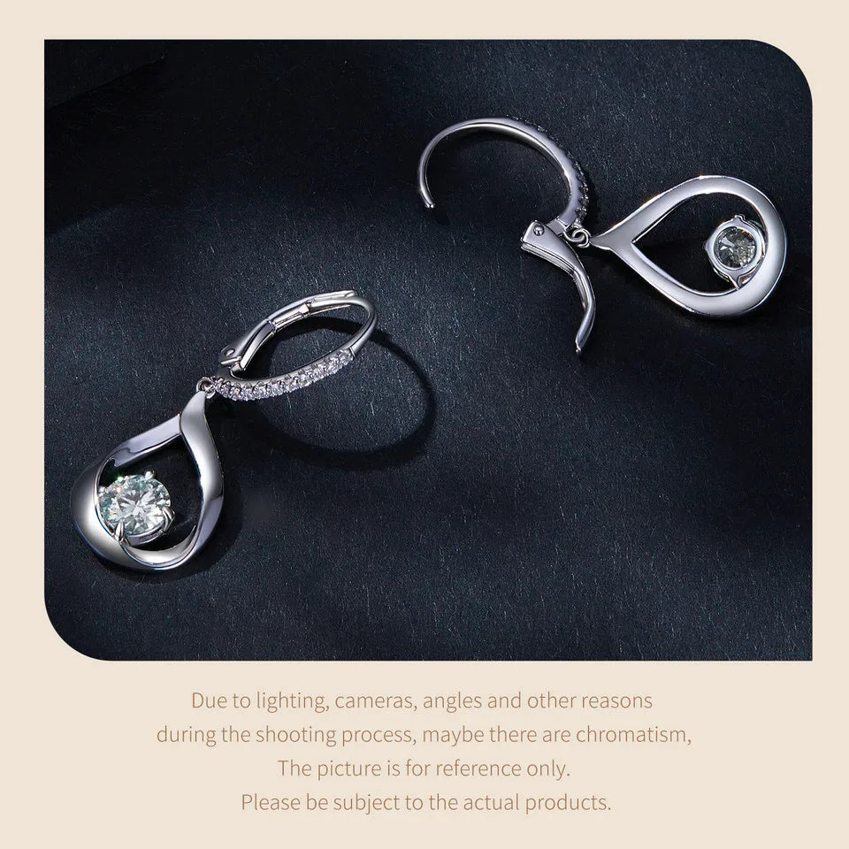 1 CTTW Moissanite Waterdrop Ear Buckles 925 Sterling Silver Hoop Earrings for Women Fine Jewelry Gift