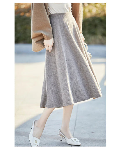 Autumn And Winter High Waist 100% Pure Wool Skirt Female Slim Long Knitted Wool Skirt Loose Wearing A-Line Skirt