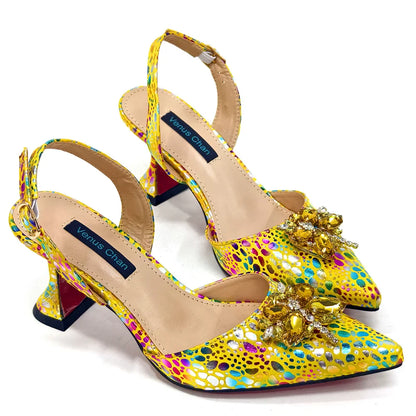 Italian Design Luxury Women's Shoes And Clutch Green Full Diamond Decoration Metal Closure Bag for Party