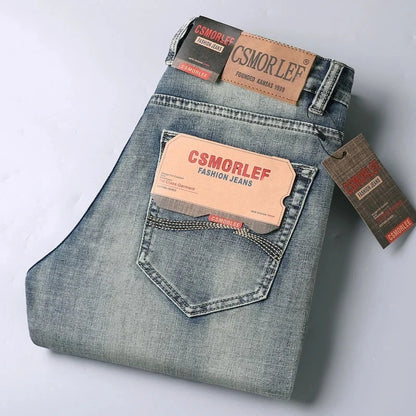 2026 Spring Summer Thin Jeans Classic Style Fashion Stretch Regular Fit Denim Trousers Male Brand Men's Washed Light Blue