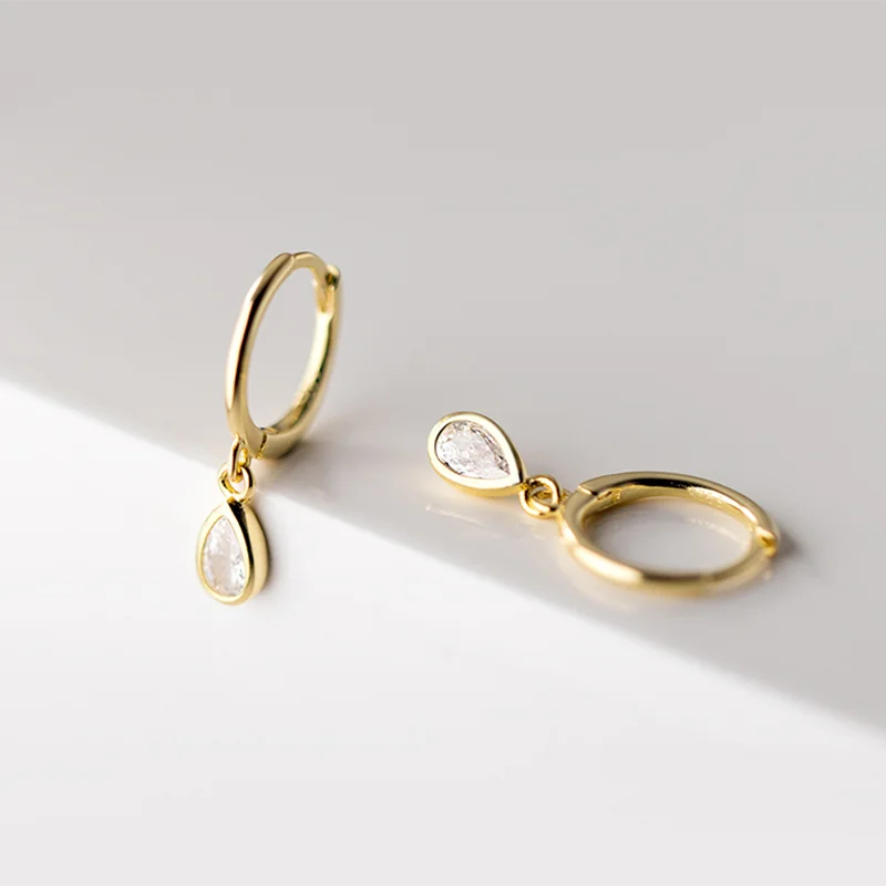 925 Sterling Silver Sweet Water Drop Zircon Huggies Pendant Earrings for Women Fashion Wedding Party Hoop Charm Jewelry