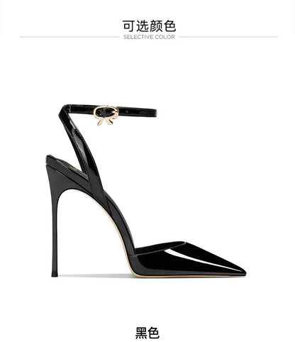 Black patent leather high-end, versatile and comfortable high heels, 2026 autumn new style pointed thin heel sandals for women