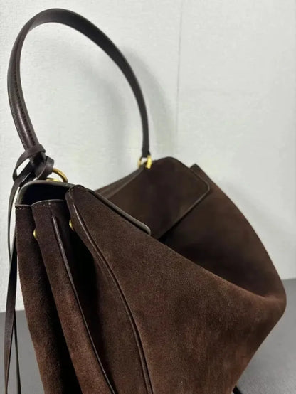 Suede Leather Tote Bag for Women Large Capacity Cowhide Shoulder Bag Designer Lock Satchel Chic Soft Nubuck Crossbody Purse