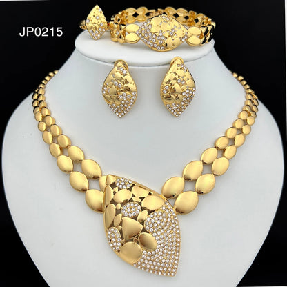 Quality Women Jewelry Sets Luxury Design Dubai Trending Gold Color Necklace Earrings Ring Bracelet Wedding Party Gift