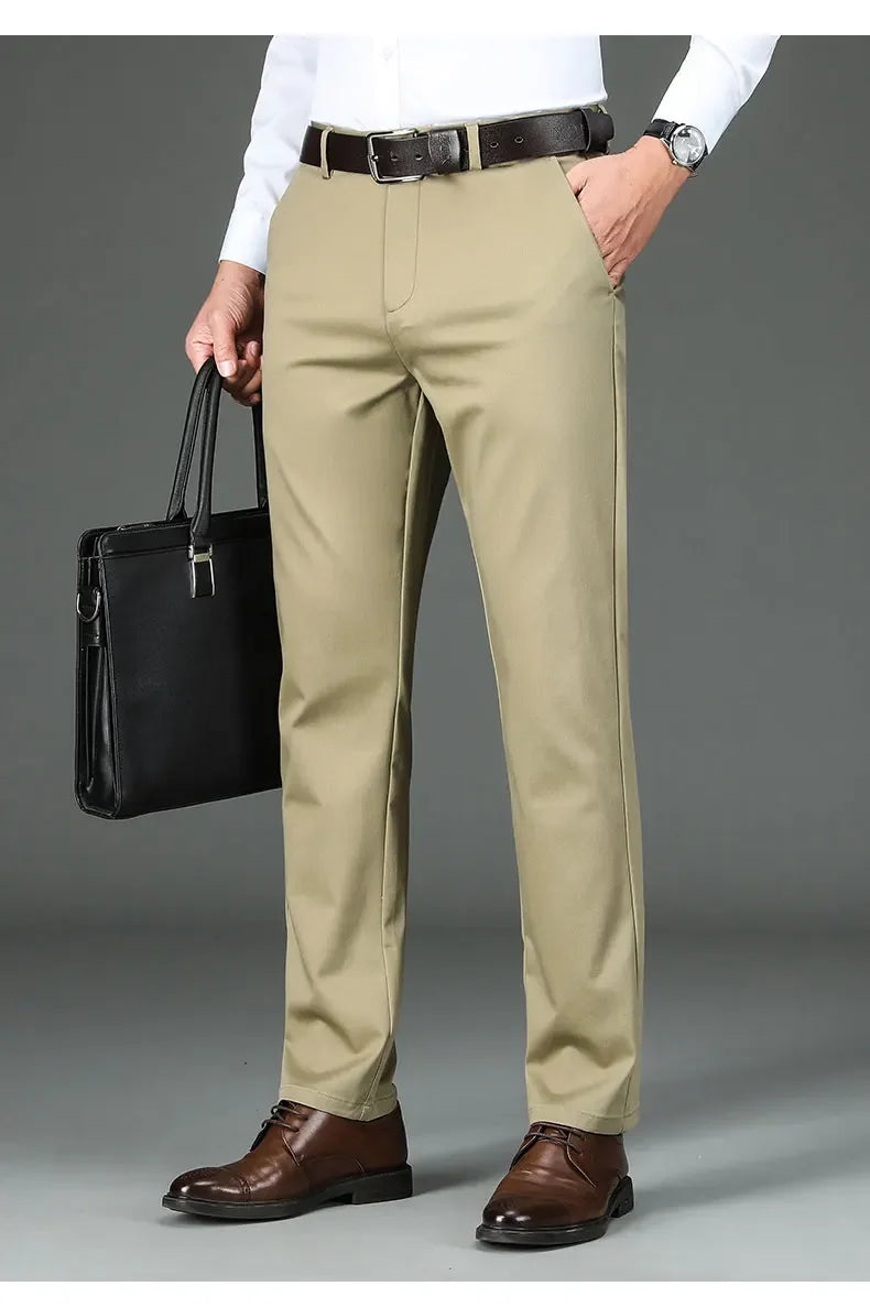 Fiber Men's Casual Pants Anti-wrinkle Comfortable Baggy Straight Business Formal Trousers Male Brand Clothing
