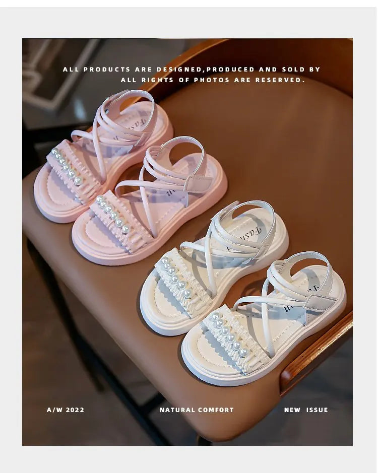 Girls' sandals 2026 Summer new little girl fashion Big Children's Beach Shoes Children's sandals Pearl Princess shoes for kids