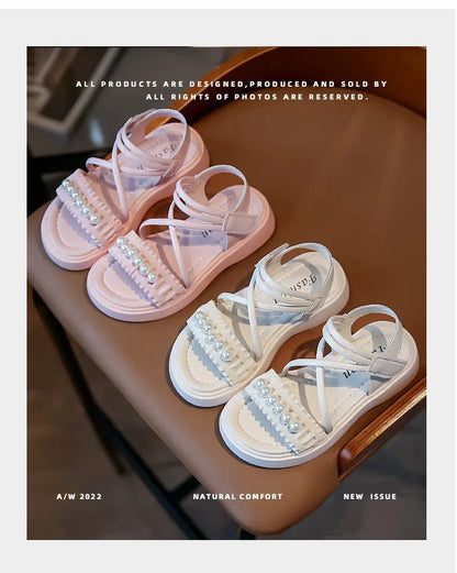 Girls' sandals 2026 Summer new little girl fashion Big Children's Beach Shoes Children's sandals Pearl Princess shoes for kids