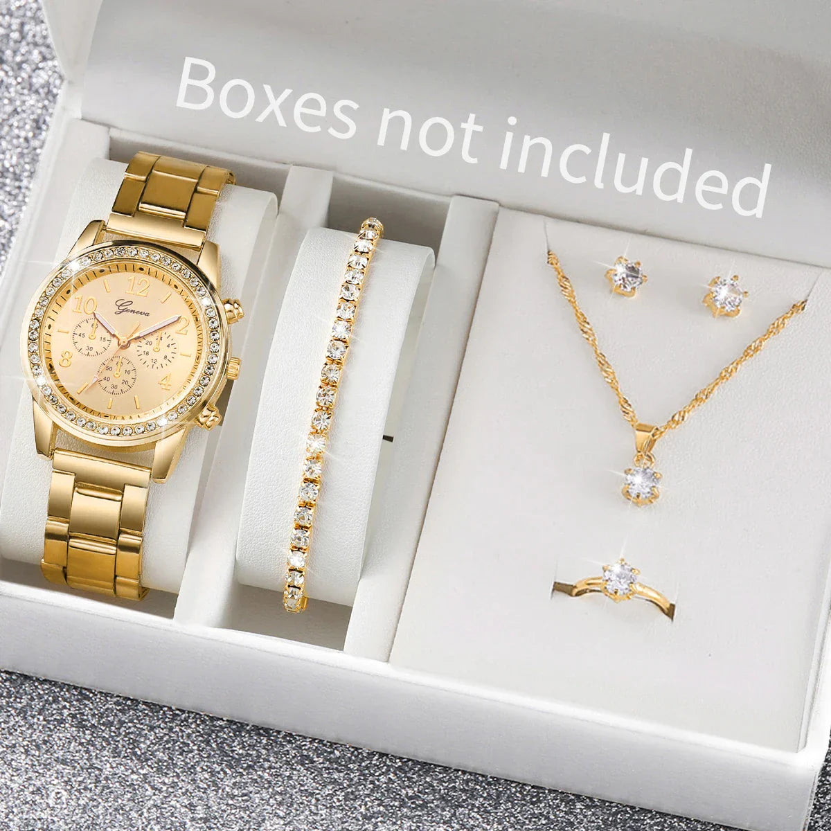 6PCS/Set Fashion Rhinestone Women Watches Analog Quartz Wrist Watch Jewelry Set Reloj Mujer（Without Box）
