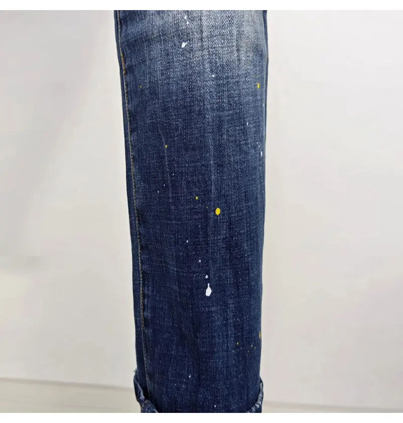 Street Fashion Men Jeans Retro Blue High Quality Elastic Skinny Fit Ripped Jeans Men Patched Designer Hip Hop Brand Pants Hombre