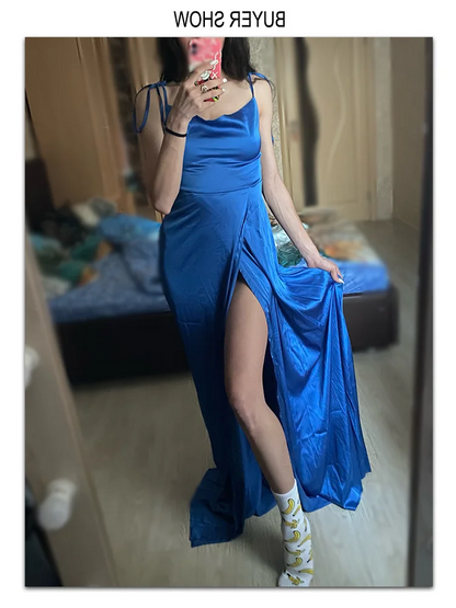 Sexy Mint Backless LaceUp Bridesmaid Dress Evening Gown Green Satin Slip Slit Leg Square Neck Wedding Party Long Dresses