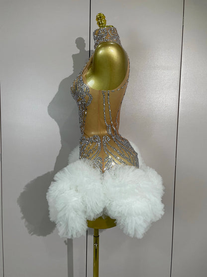 Mesh Sexy See Through Cocktail Mini Dress Women Eveing Luxury Birthday Party Singer Nightclub Show Stage Costume